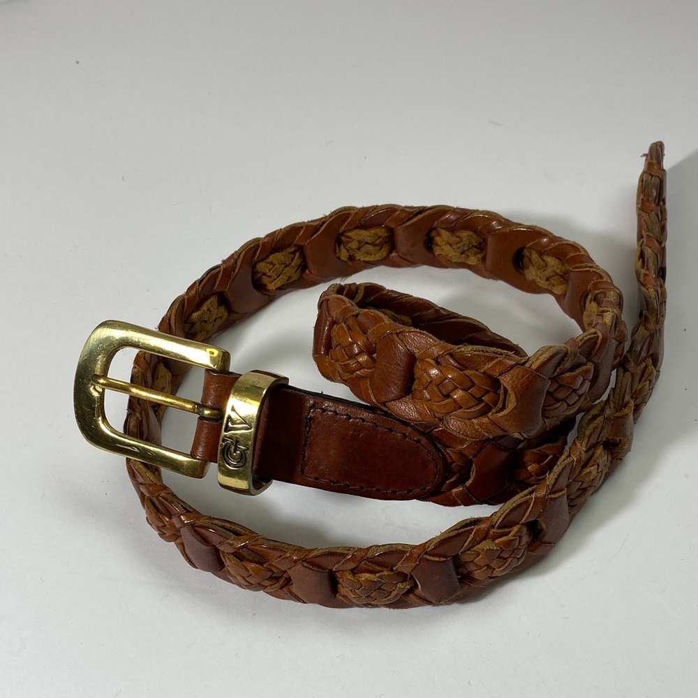 Vintage braided leather belt boho style in British Tan with a brass Buckle